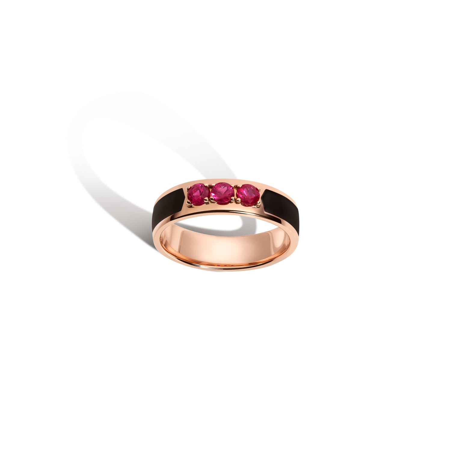 Gillian Steinhardt 14K Rose Gold Large Sema Band with Black Enamel and Rubies