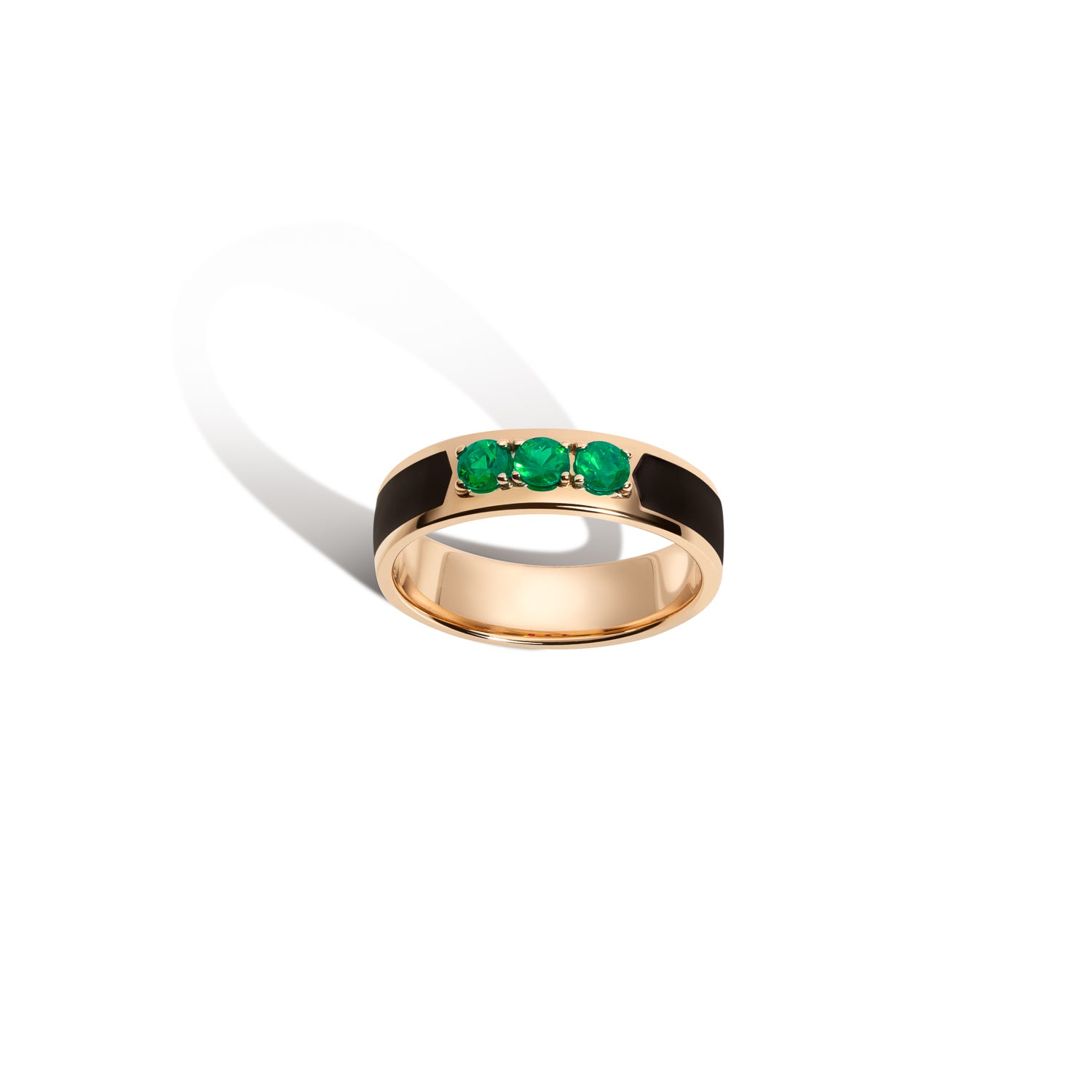 Gillian Steinhardt 18K Yellow Gold Large Sema Band with Black Enamel and Emeralds