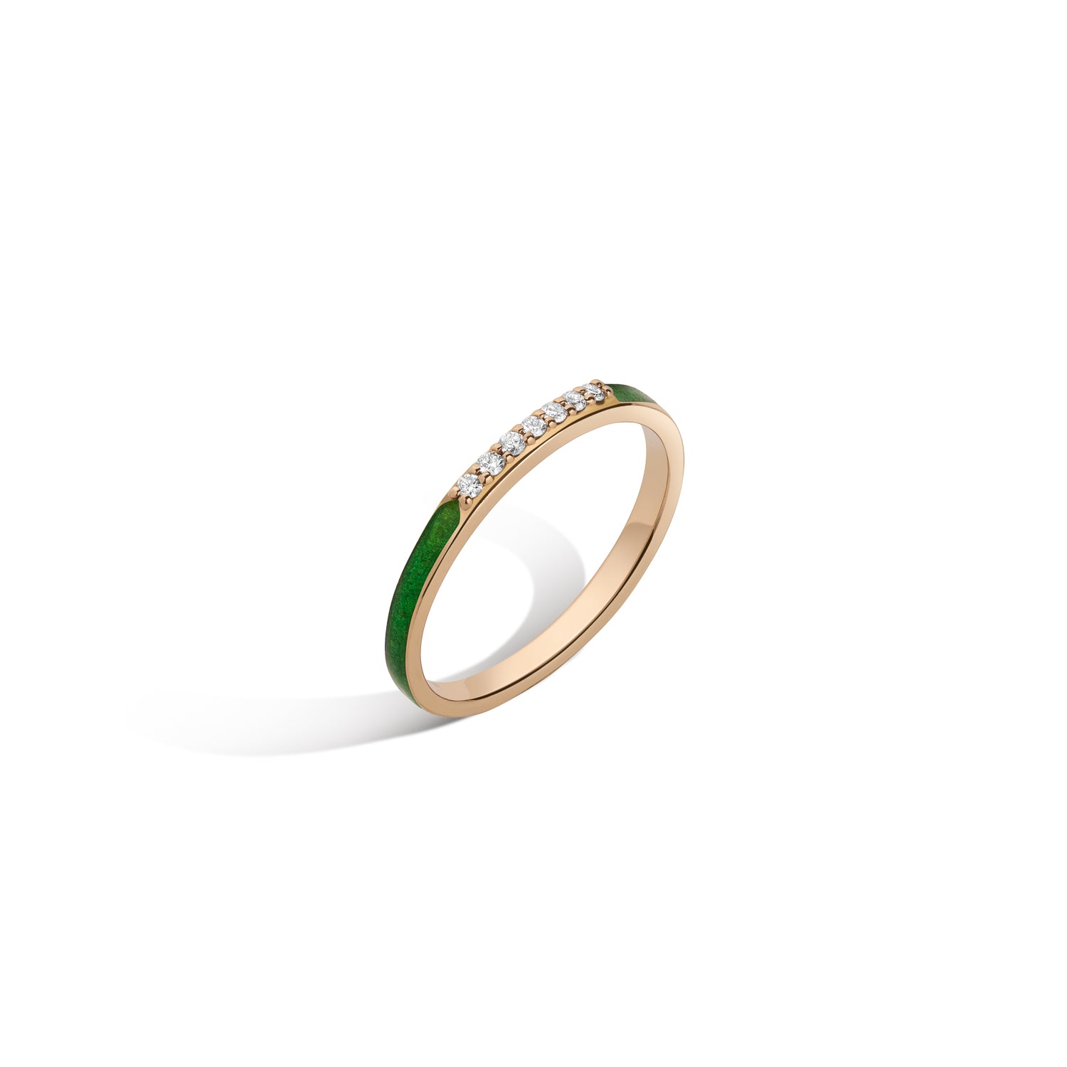 Gillian Steinhardt 18K Yellow Gold Small Sema Band with Green Enamel and White Diamonds